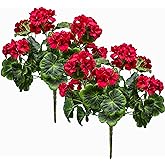 Mumiko 2PCS 19'' Artificial Geraniums Silk Flowers Outdoor Garden Hanging Basket Porch Home Decor (Geraniums red)