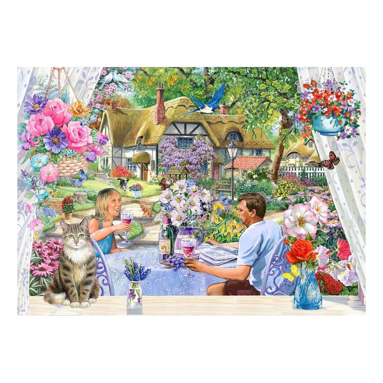 The House of Puzzles - Enjoying the Garden Jigsaw - Big 500 Piece Jigsaws For Adults, Extra Large Pieces, Artist Illustrated, Scenic Landscape, Deluxe Puzzle Gifts