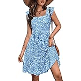 Zeagoo Womens Summer Dress Casual Ruffle Tiered Floral Square Neck Sundresses Beach Boho Mini A-line Dress 2025 with Pockets