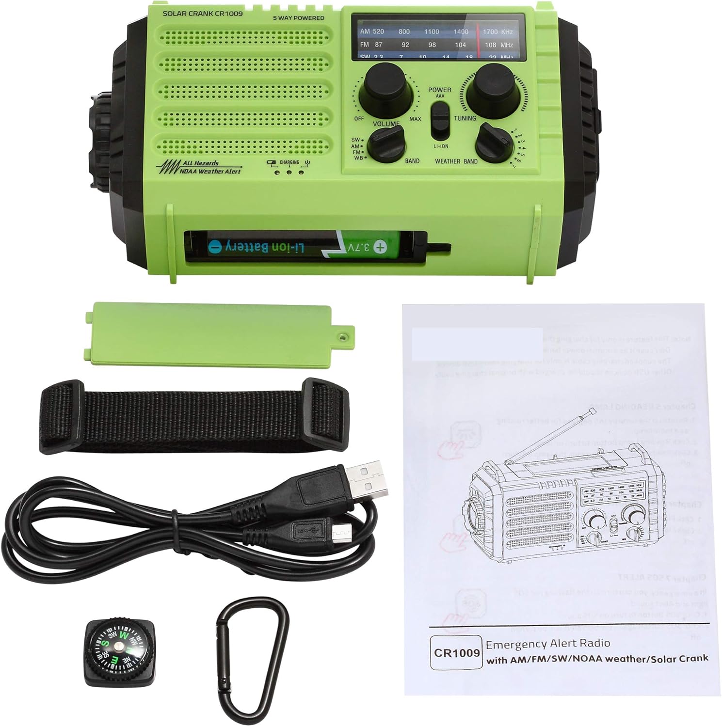 Weather Radio NOAA Alert Emergency Radio,Solar/Hand Crank/AM FM Shortwave Portable Radio with Battery Backup,SOS, Flashlight/Reading Lamp,2000mAh Rechargeable Battery,USB Charger for Outdoor Survival: Home Audio & Theater