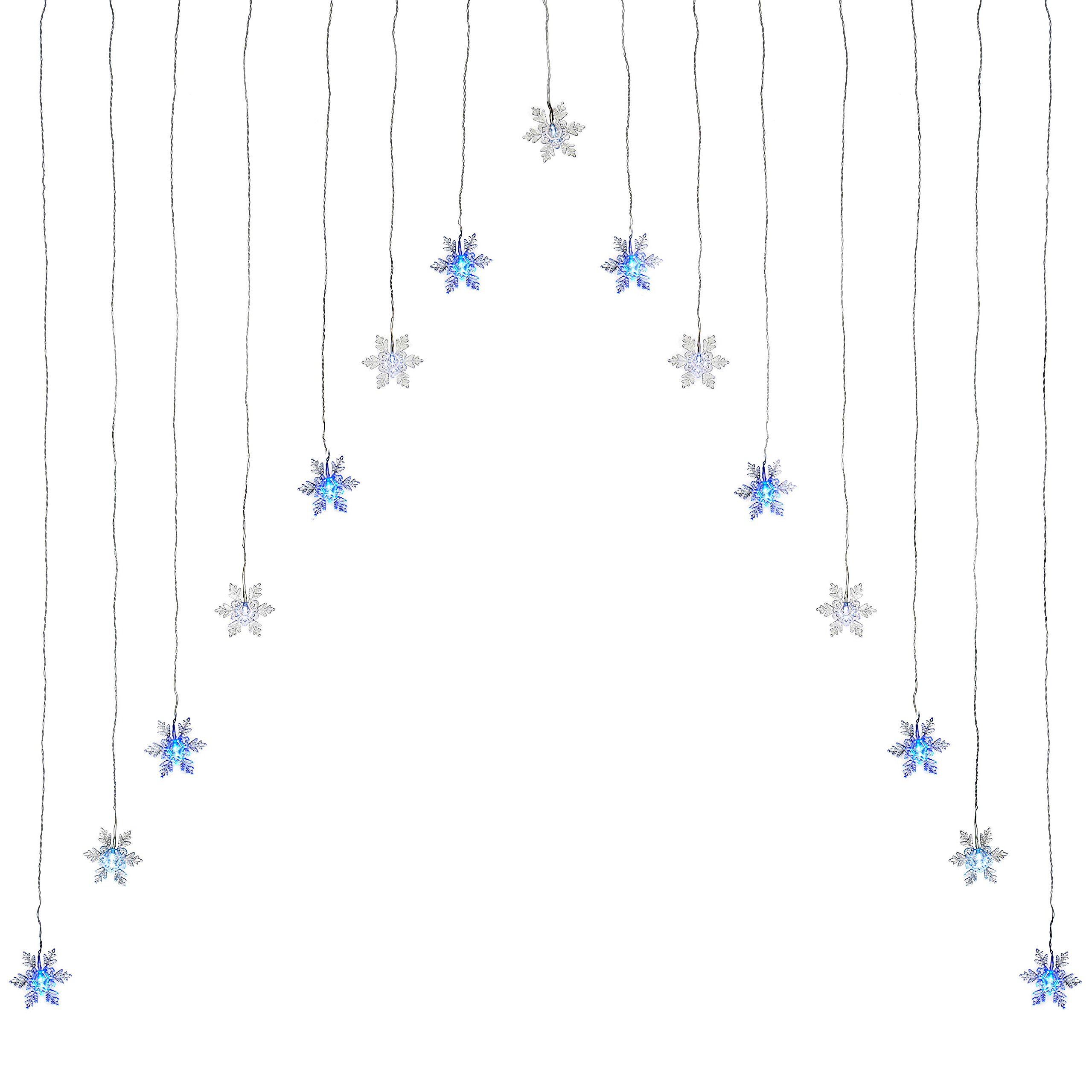 WeRChristmas Snowflake V Window Curtain Net Lights with 15 Static LED, 1.2 x 1.2 m - Blue/White