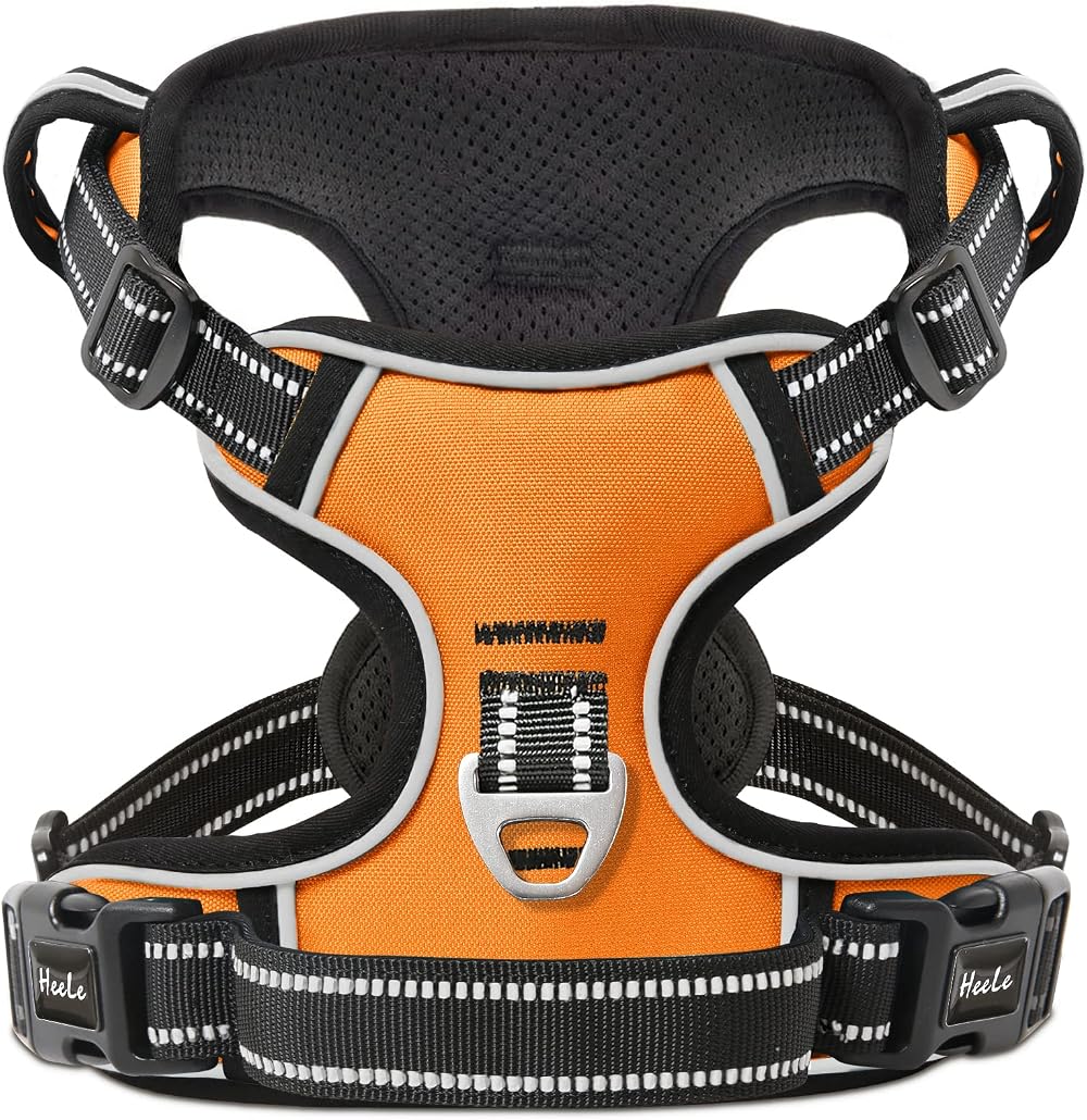 HEELE Reflective Dog Harness with Padded Handle L Orange 2 D Rings