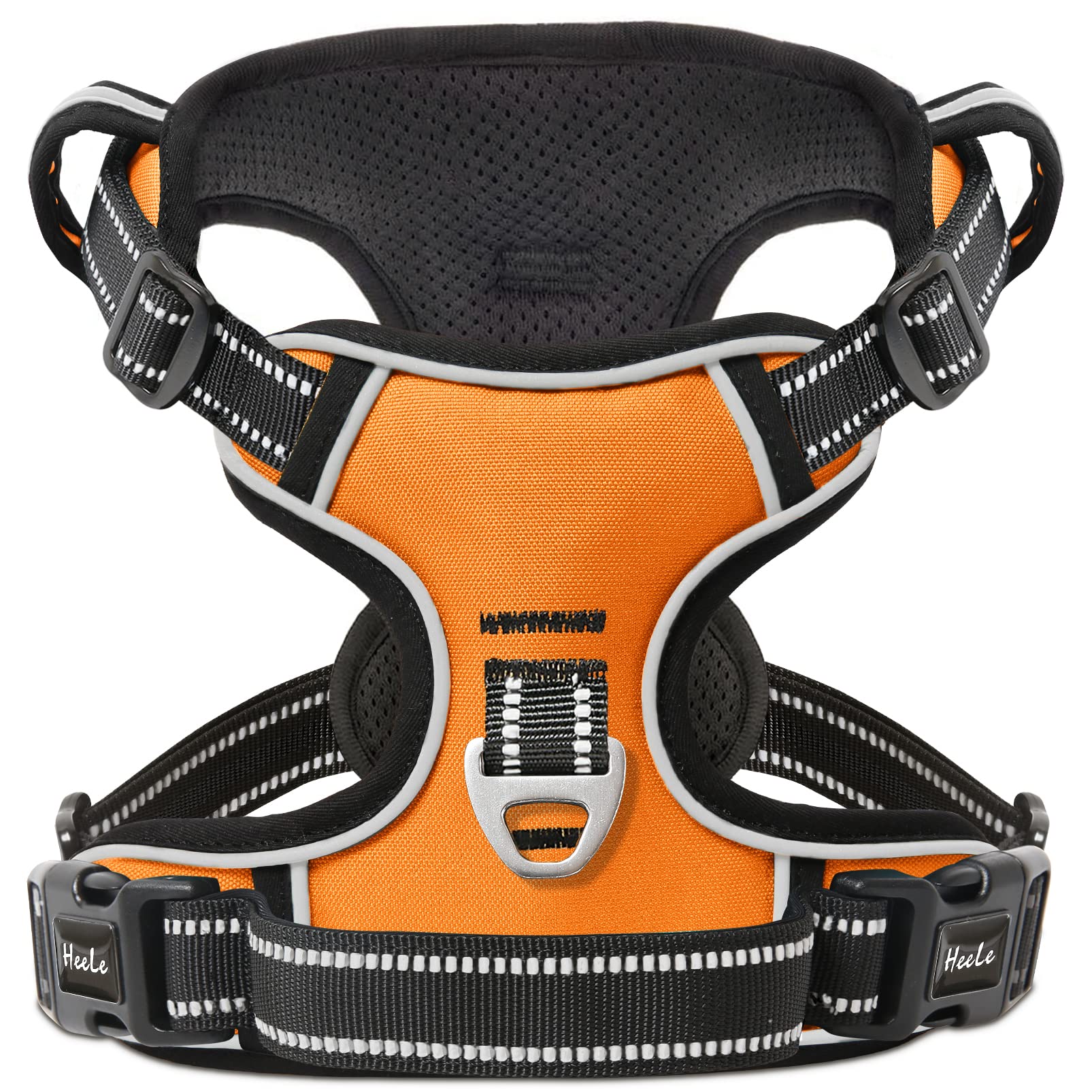 HEELE Dog Harness, Reflective Dog Harness, with Padded Handle Control, 2 Metal Rings, Harness for Small Medium and Large Dogs, Orange, S