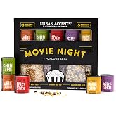 Urban Accents Movie Night Popcorn Gift Set, 3 Varieties &amp; 5 Seasonings | Snack gift box, popcorn kit with gourmet popcorn non-GMO kernel varieties, family gifts ideas, makes snack time even more fun
