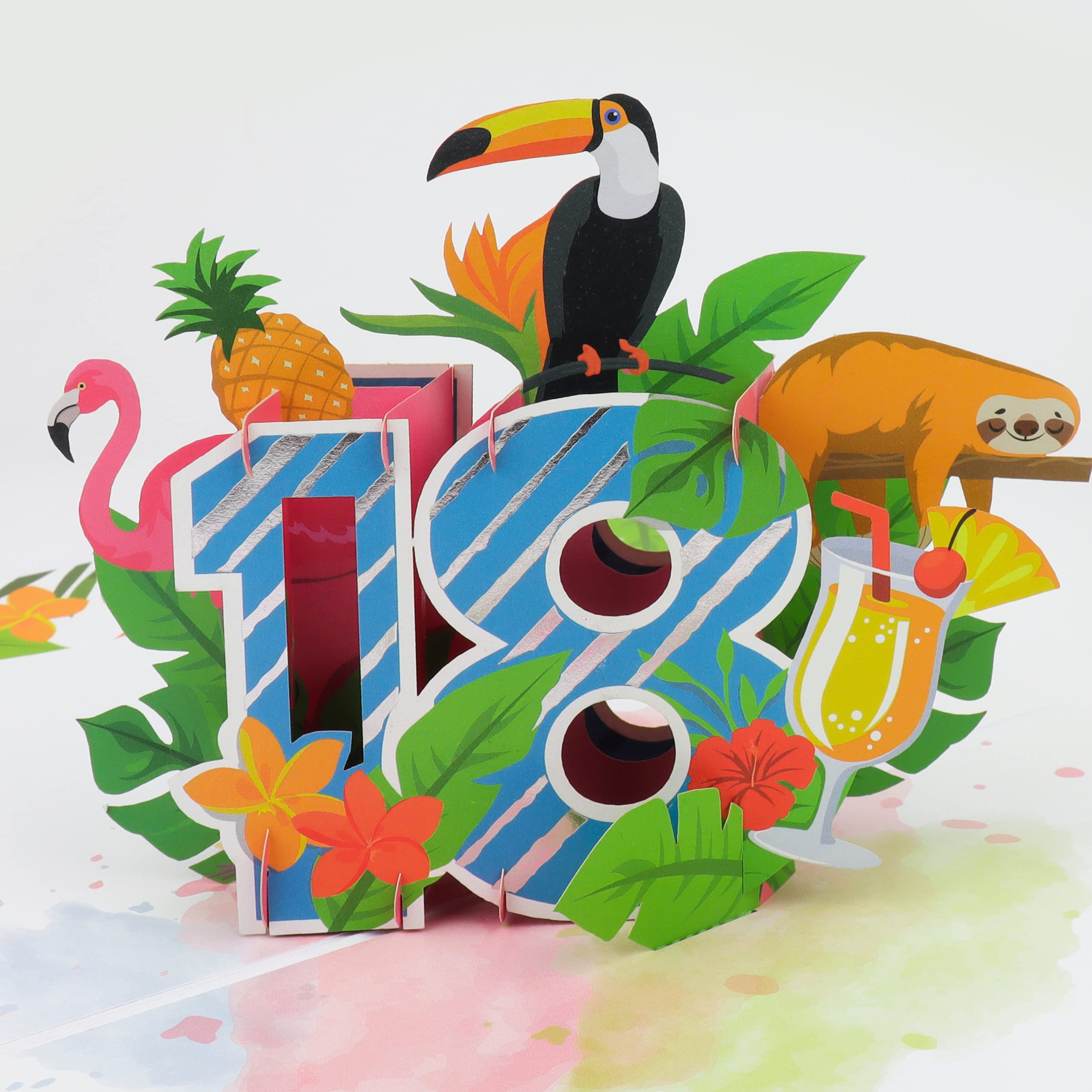 Cardology – 18th Birthday Pop Up Card - Tropical 18th Birthday Card For Her