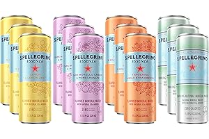IFOOFI S.Pellegrino Essenza Flavored Mineral Water, 4 Flavor Variety Pack 11.15 Fl Oz. Cans (12 Pack)