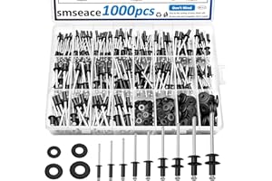 smseace 780Pcs Black Pop Rivets with Washer Assortment Kit 14-Sizes SAE Aluminum Rivets(3/32"1/8"5/32"3/16"1/4") Black Rivets