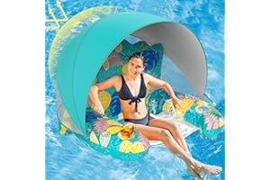 DOOPO Inflatable Pool Floats Adult with Canopy, Pool Chair Lounge Float Raft Heavy Duty with Shade, Cup Holders, Water Pool Floaties for Women, Swimming Pool Toys Floats for Lake, Beach
