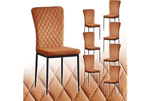 FENZARD Dining Chairs Set of 8 Velvet Kitchen Living Room Chairs High Back Metal Frame Modern Lattice Design,Orange