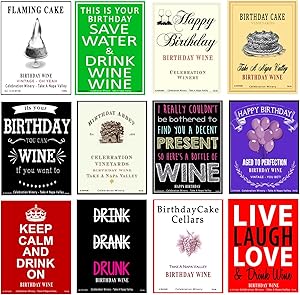 American Art Classics Set of 12 - Funny Birthday Wine Bottle Labels - 5 Inch X 4 Inch