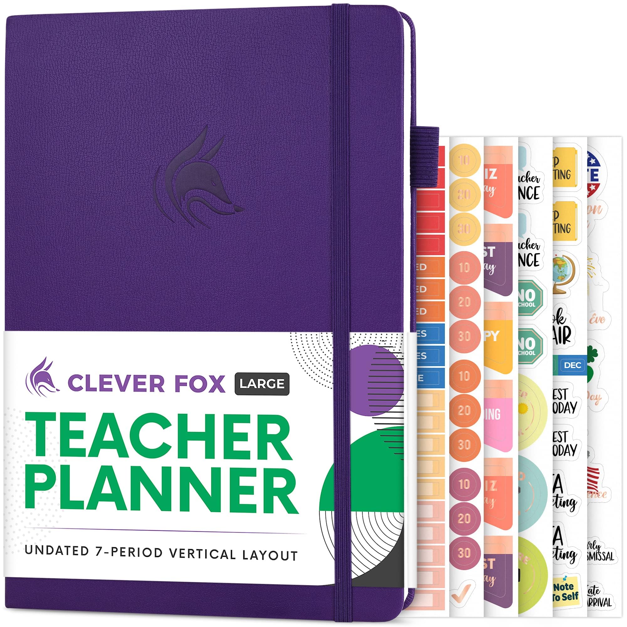 Clever Fox Teacher Planner – School Year Planner with Calendars & Lesson Plans – Teacher Plan Book for Classroom & Homeschool Organization - Undated, 18x25cm, Hardcover (Purple)