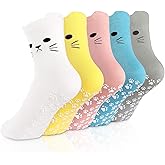 GIAG.IO Cute Pilates Socks, Pilates Socks with Grips 5 Pairs for Women Non-slip Yoga Sock 7-9 for Barre Ballet Barefoot