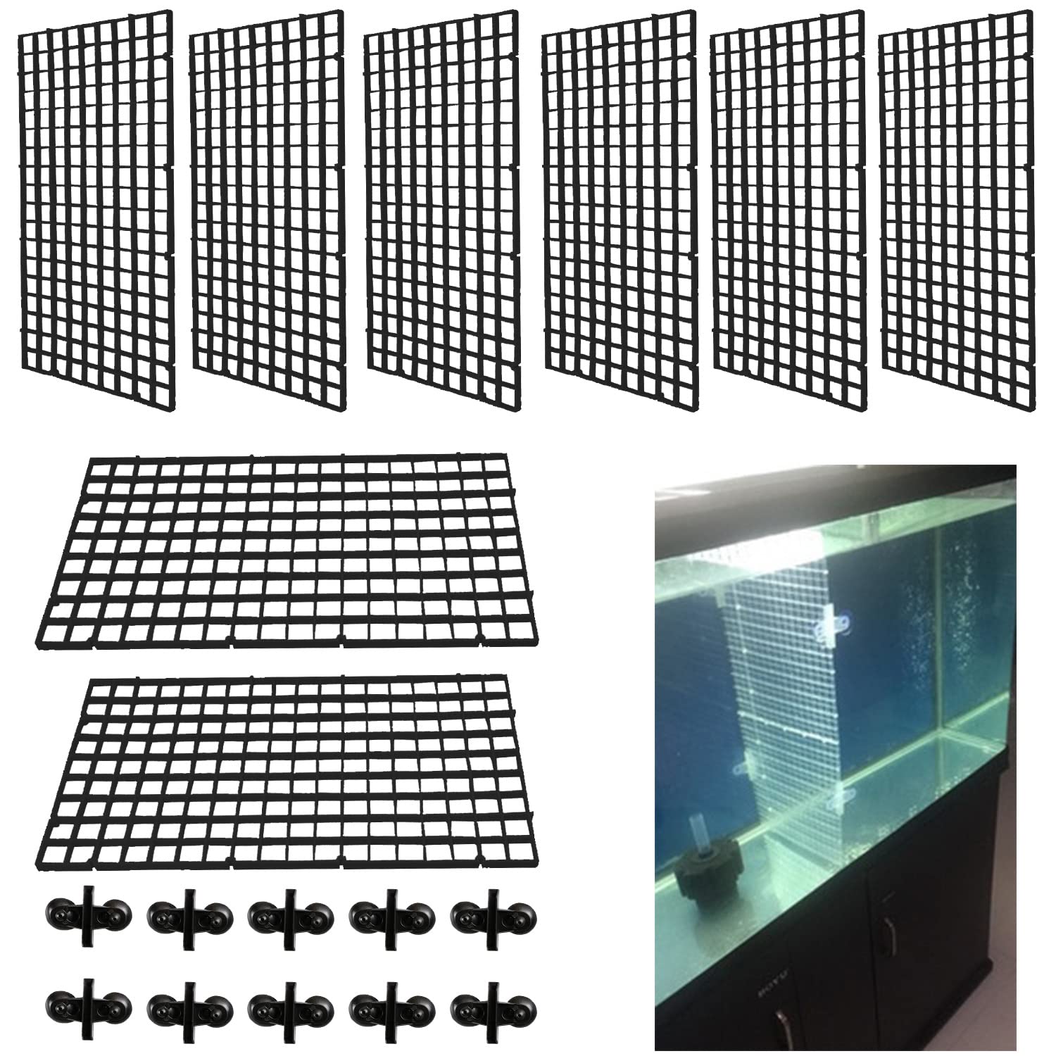 ZDNT 8 Pcs Aquarium Dividers, Fish Tank Divider, Plastic, for Separating Different Fish, 8 Suction Cups, Black