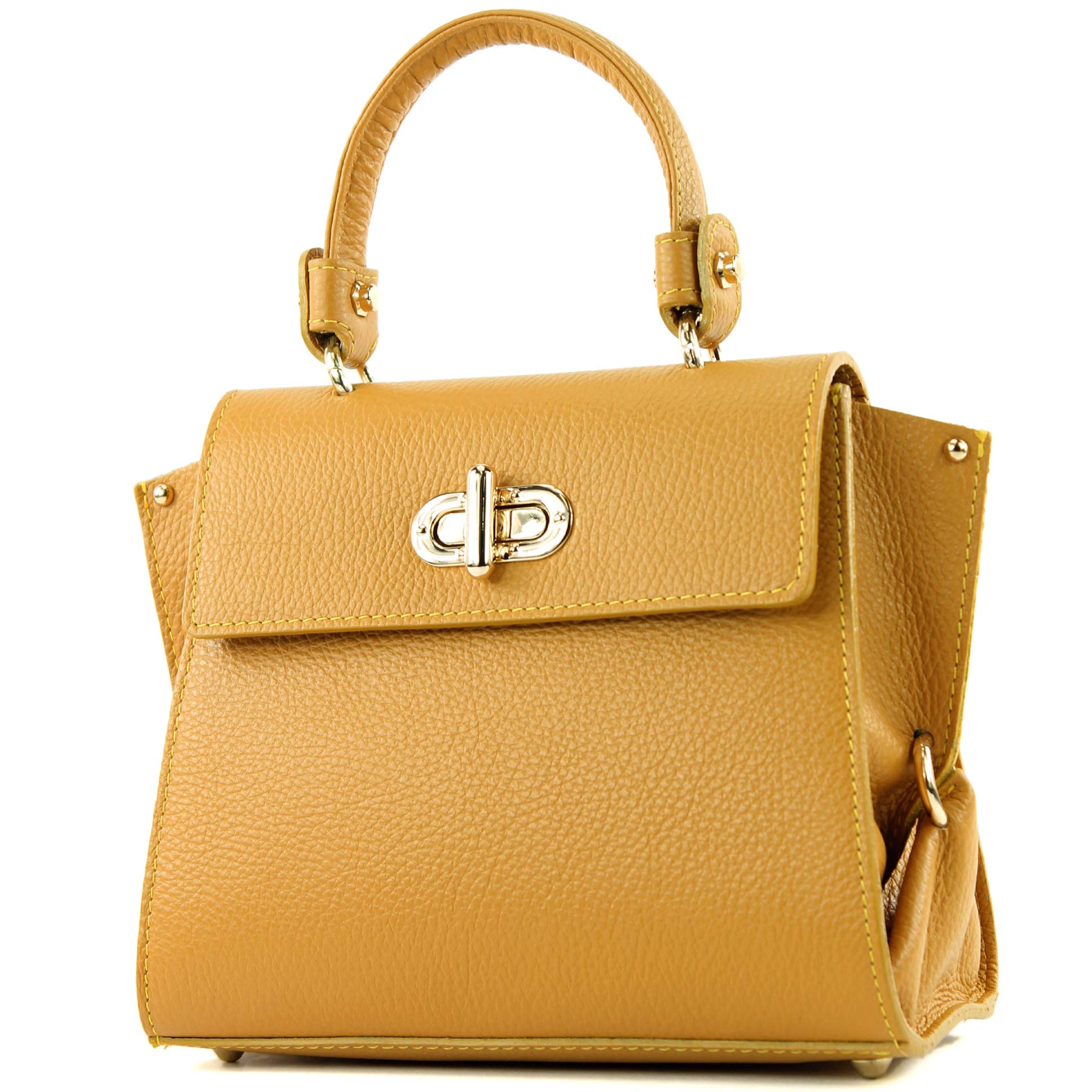 modamoda de - T182 - Italian Ladies Tote Small Leather, Colour:Mustard Yellow