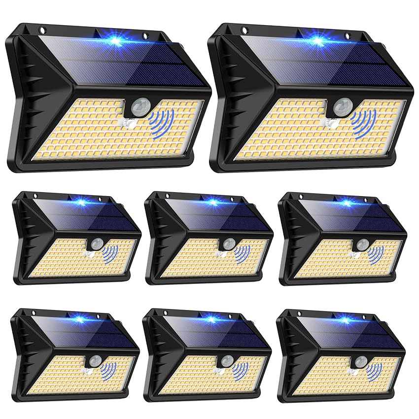 Faro LED Esterno con Pannello Solare, 【8 Pezzi】Luce Solare LED Esterno con Sensore di Movimento
