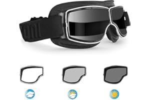 Bertoni Aviator Motorcycle Vintage Goggles Photochromic Lenses F188PH Motorbike Sunsensor Black Leather Glasses for Helmets