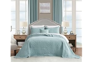 DaisyHuang Oversized Bedspread - King Size Bedding Cover - Modern & Contemporary Coverlet Set, Real Stitching, Reversible, Lightweight, 4 Piece, Seaglass