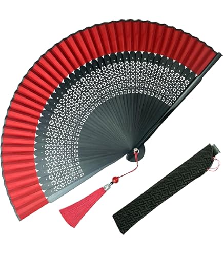 BOSREROY Silk Dance Fan Set 8 Stuks - 150cm Grote Handventilatoren Rood Kleurverloop