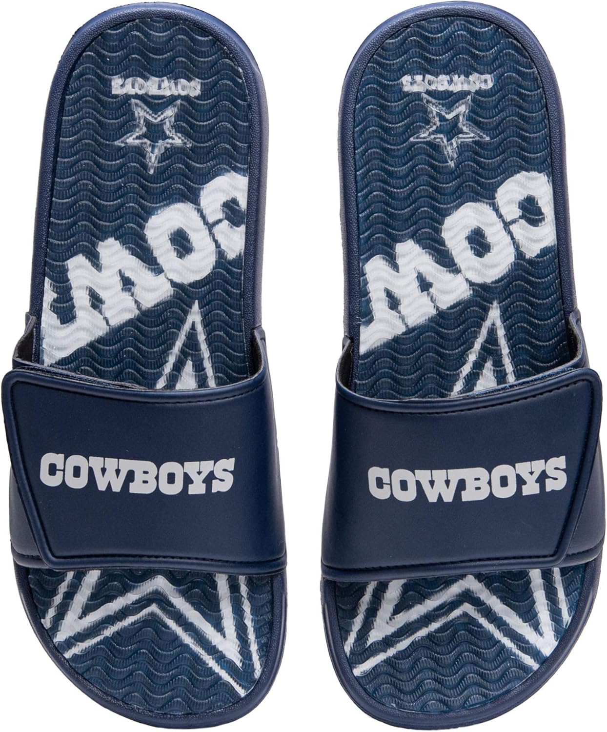 FOCO NFL Dallas Cowboys Mens Sport Shower Gel Slide Flip Flop SandalsSport Shower Gel Slide Flip Flop Sandals, Wordmark, Medium (9-10) (FFSSNFCBBLGGEL)
