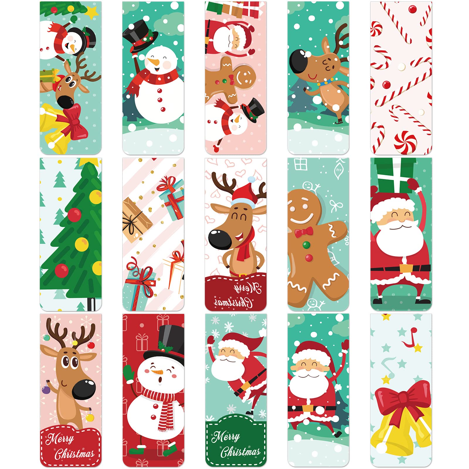 30 Pieces Christmas Bookmarks Magnetic Bookmarks Cute Magnet Page Clips Bookmark with Santa Snowman Reindeer Pattern for Kids Students School Home Reading Office Stationery