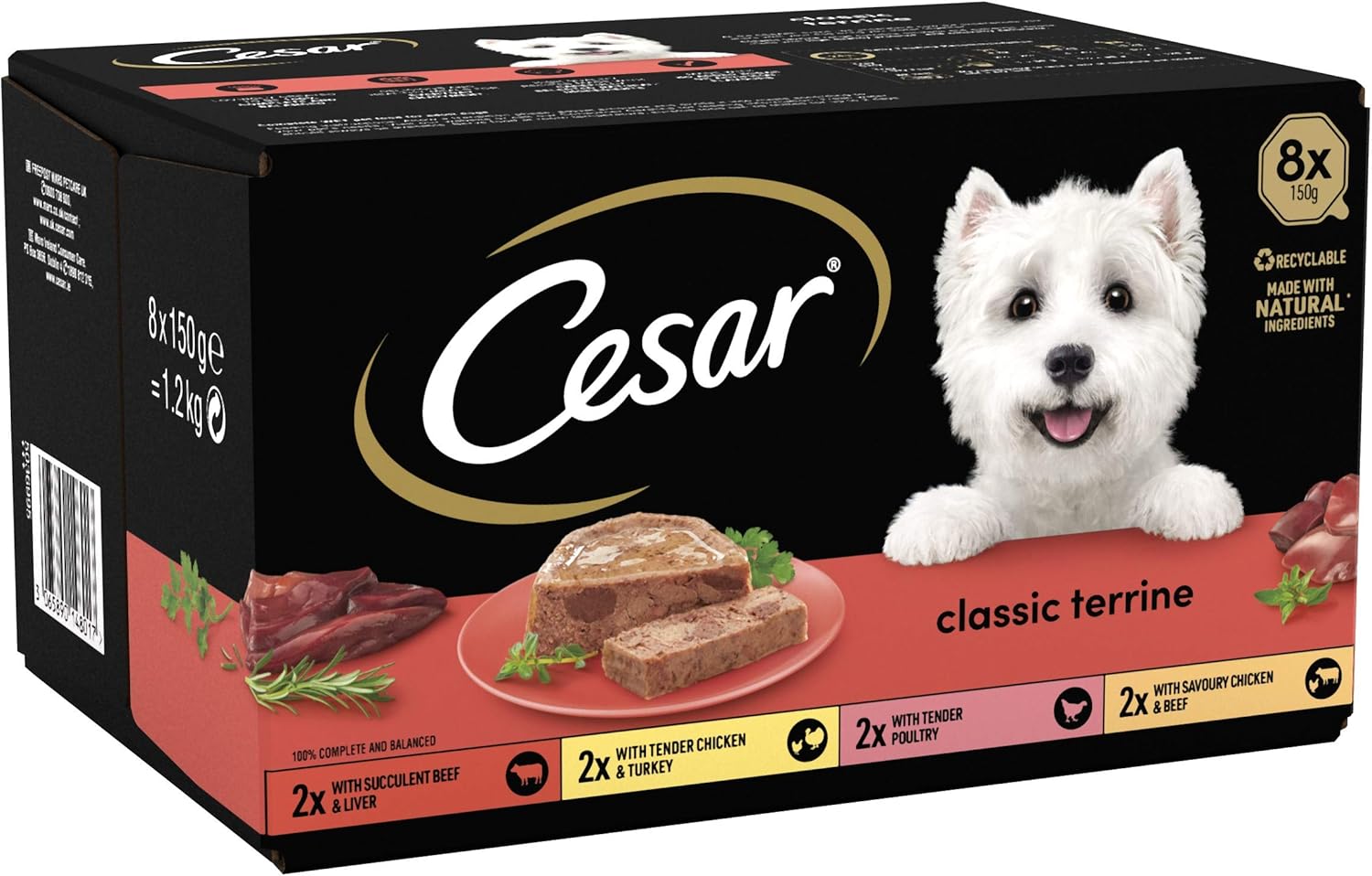 Cesar ClassicTerrine Dog Food Wet - Mixed Selection in Jelly, 8x150g (Pack of 3), black/red, 3.6 kg (Pack of 1)