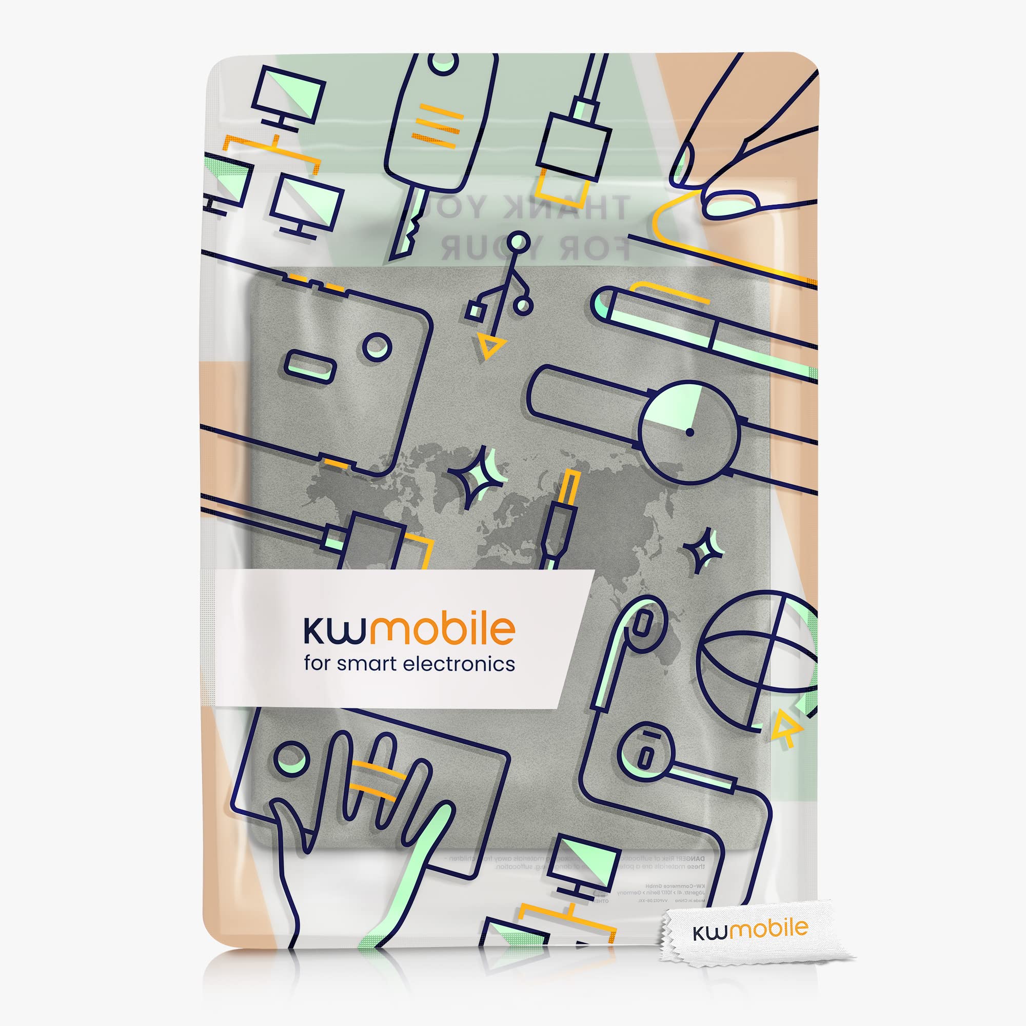 kwmobile Case Compatible with Amazon Kindle Oasis 10. Generation - Faux Suede Cover - Travel Outline Grey