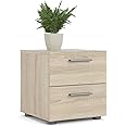 Tvilum, 2 Drawer Nightstand for Bedroom, Modern Silver Drawer Handles, Contemporary, Oak