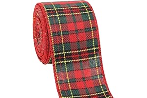 Tenn Well Buffalo Plaid Ribbon, 9.8 Yards 2.5 inch Red and Green Plaid Christmas Ribbon Wired for Christmas Tree, Bow Making, Wreath Making, Holiday Decorations