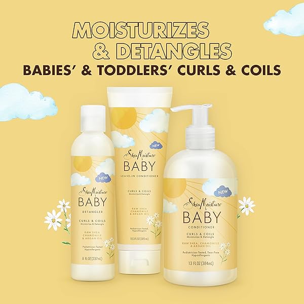 SHEAMOISTURE BABY LEAVE-IN CONDITIONER FOR CURLY HAIR RAW SHEA, CHAMOMILE AND ARGAN OIL MOISTURIZES AND HELPS DETANGLE DELICATE CURLS AND COILS 10.3 OZ