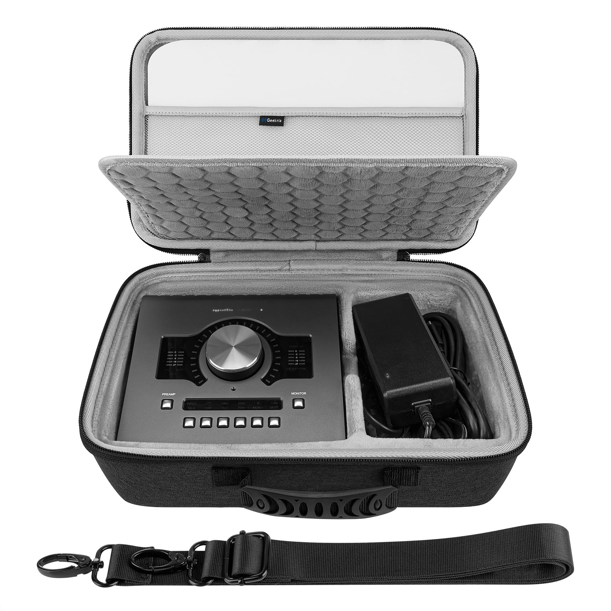 GEEKRIA Audio Interface Carrying Case, Compatible with Universal Audio Apollo Twin X Duo/Twin X Quad/Twin X Duo Gen 2/ Twin X Quad Gen 2, EVA Hard Shell Travel Bag (Dark Gray)