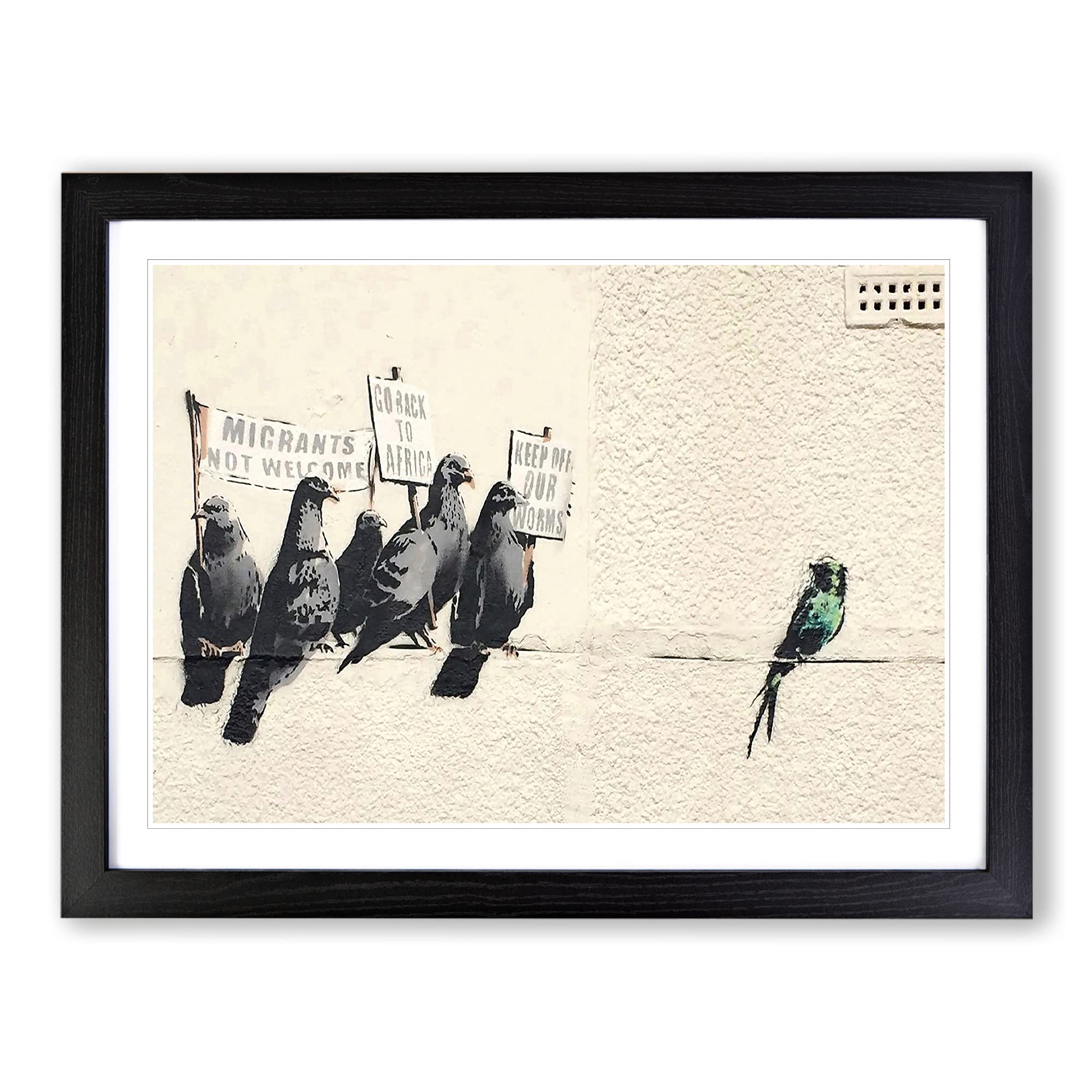 Banksy Birds Graffiti Wall Art Modern Framed Print | A4 Black Framed Wall Art | Ready to Hang | Eclectic Nature Picture | Living Room Bedroom Lounge Office