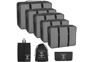 Funarty 8 Set Packing Cubes for Suitcases, Compression Packing Cubes for Carry On, Luggage Organizer Bags for Travel Accessories Travel Essentials, Black