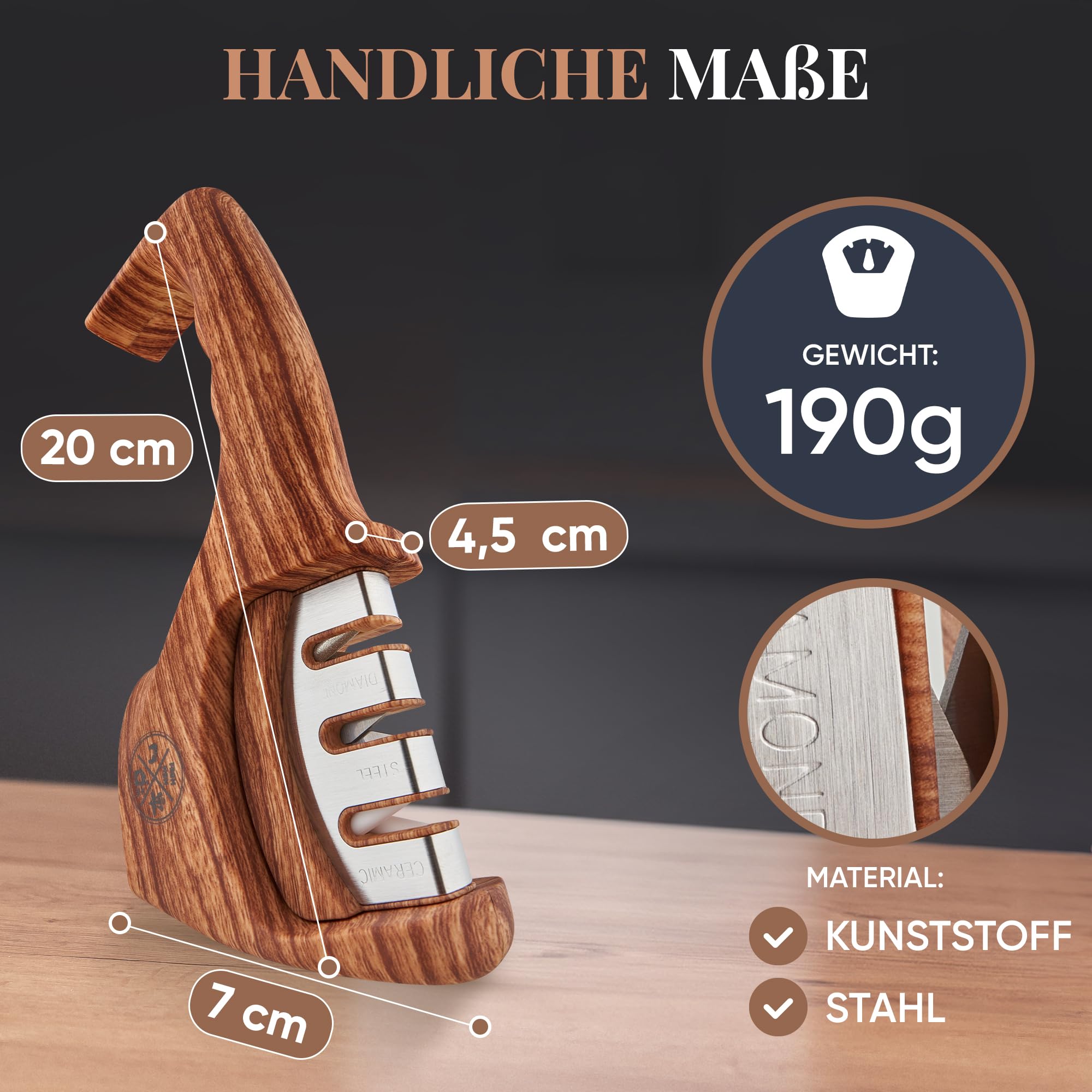 Diamant Messerschärfer Profi [3-in-1] Testsieger Messerschleifer Profi für scharfe Messer | Knife Sharpener, Rollschleifer, Messerschleifmaschine für schnelles Schärfen – Das Original From Mom by FM 7