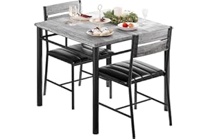 IRONCK Dining Table Set for 2, Small Kitchen Table with Upholstered Chairs for Kitchen & Dining Room, Compact Dining Set for Small Spaces, Gray