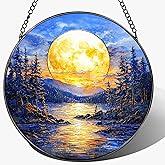 LAOWEIKI 8'' Full Moon Over Forest Lake Suncatcher Ornament, Stained Glass Window Hanging, Sun Catchers for Windows Hanging Ornaments, Window Decor | Gifts for Christmas, Birthday, Father's Day