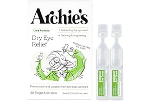 Archie's Remedies, Dry Eye Relief, Ultra Lubricating Eye Drops, Clean Formula and Preservative-Free Vials, Single-Use, for Irritation and Red Eyes, Natural Tears, 30 Count