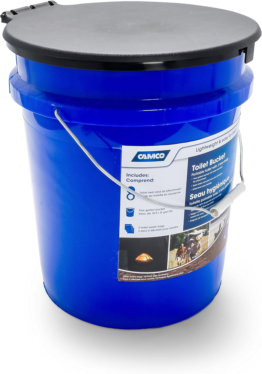 Camco Portable Toilet Bucket with Seat and Lid Attachment - Holds 5 Gallons, Lightweight and Easy to Clean, Great for Camping, Hiking and Hunting and More (41549): Automotive