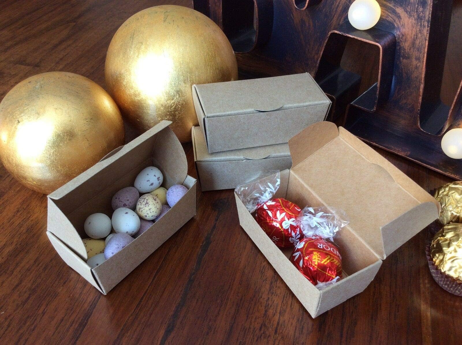 Truffle Boxes - Kraft Card - Vintage, Shabby Chic - 85x35x30mm (LxWxH) - Pack of 30 (Recycled Kraft Card)