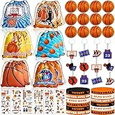 60PCS Basketball Party Favors, Basketball Goodie Bags for Boys Includes 12PCS Basketball Drawstring Bags Bracelet Keychain Tattoo Stickers Mini Basketball for Basketball Birthday Party Supplies