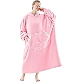 NORD ECO Wearable Blanket Hoodie, Birthday Christmas Gifts for Women Mom Girlfriend, Oversized Cozy and Giant Flannel Sherpa Hooded Sweatshirt Blanket with Hood Pockets & Sleeves, Extra-Long, Pink