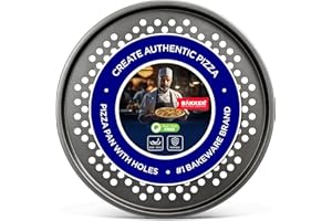 BAKKENMASTER Non-Stick Pizza Pan with Holes - 13-Inch Perforated Pizza Crisper Carbon Steel Pizza Pan - 1 Round Pizza Trays PFOA PFOS and PTFE Free