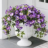 Artificial Hanging Flowers for Outdoors Spring Decoration, 2Pcs Fake Plants Realistic Faux Flowers UV Resistant No Fade, Purple Silk Petunias Flower for Outside Patio Planters Front Porch Window Box