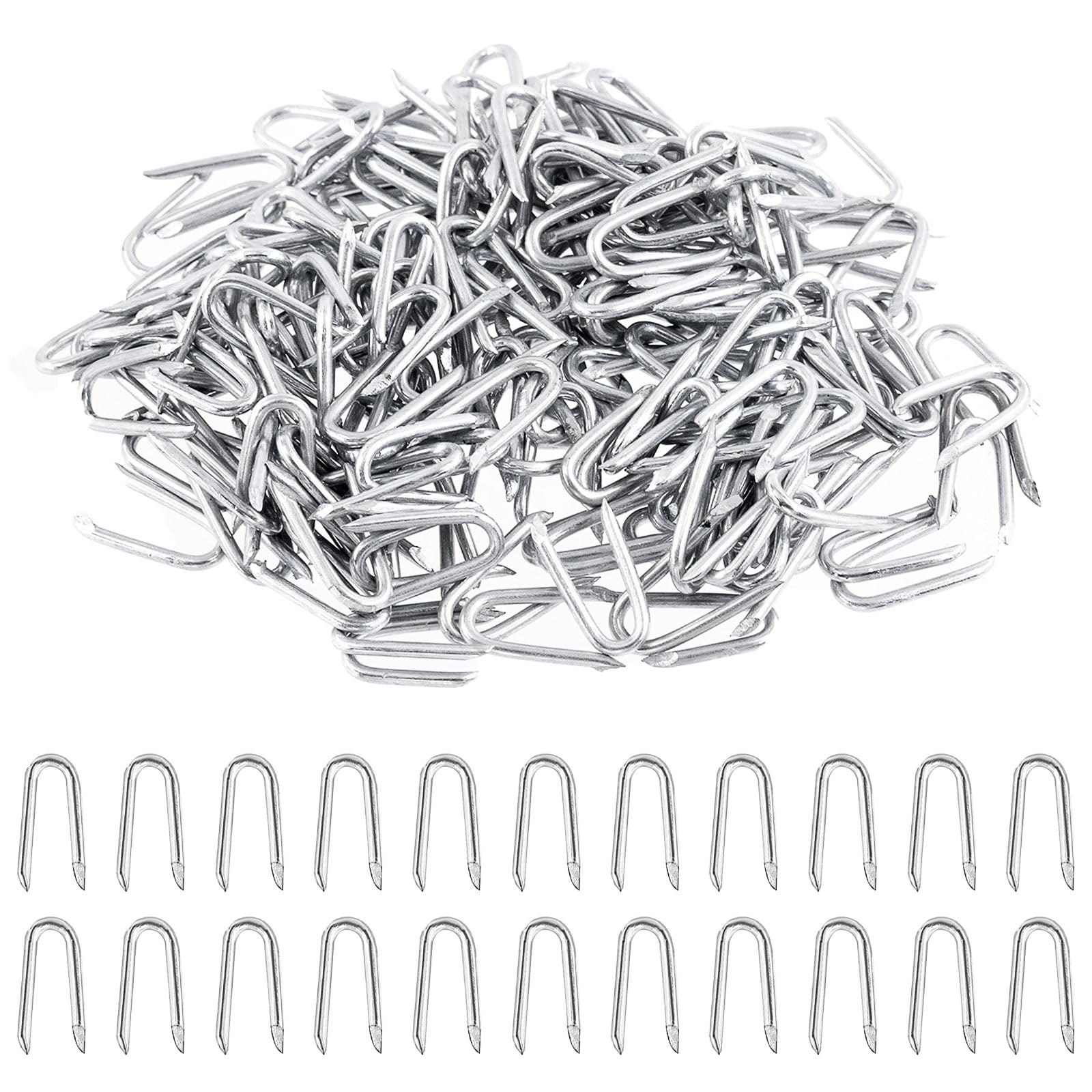 GLARKS Heavy Duty Galvanized Steel Wire Fence Staples, 200Pcs 2.3*20mm, Silver for Woven Fencing and Wire Mesh