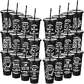 Havawish 24 Inspirational Christian Gift Bible Verse Tumbler Bulk 24 oz Drinking Tumblers with Lid Straw Religious Plastic Cup for Church Women Men Valentines Day Party Supplies (Black)
