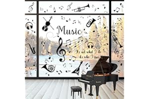 Whaline 9 Sheet Musical Notes Window Clings Musical Note Sayings Window Decals Double-Sided Guitar Trumpet Window Decor for Office Bedroom Music Room Dance Room and Other Decors, 7.8X11.8 Inch