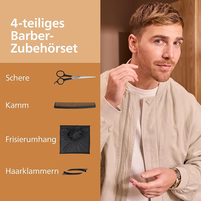 Hair Clipper Series 9000 - Haarschneider für Männer & Frauen, selbstschärfende Klingen, 28 Längen in 1-mm-Schritten, Trim-and-Flow, bis zu 180 Min. Laufzeit, 4-teiliges Barberset, HC9721/15