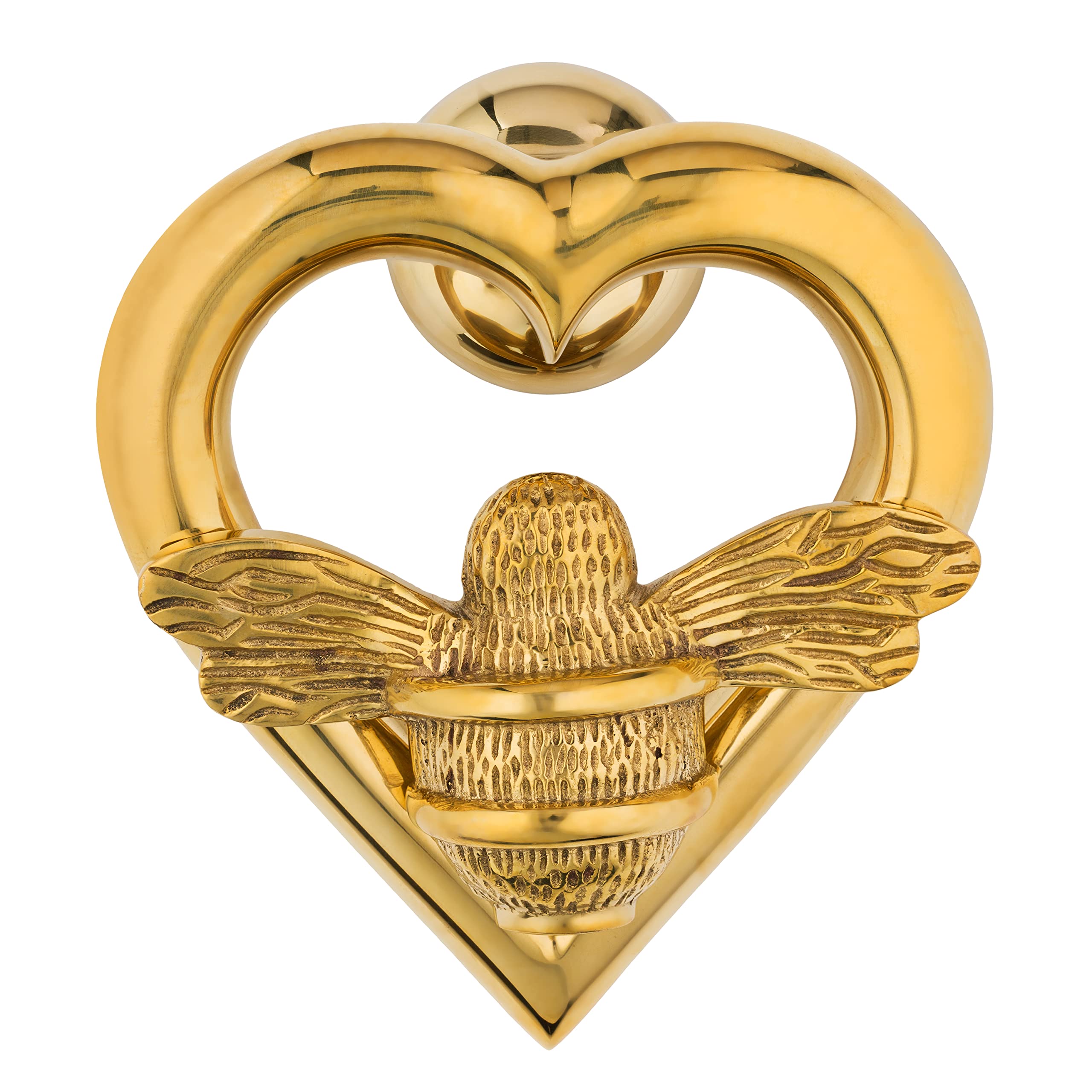 Silver Bee Door Knocker for Front Door | Polished Solid Brass Heart Bee | Brass Knockers with Strike Plate | UPVC | Bumblebee Front Door Furniture with a Unique Design