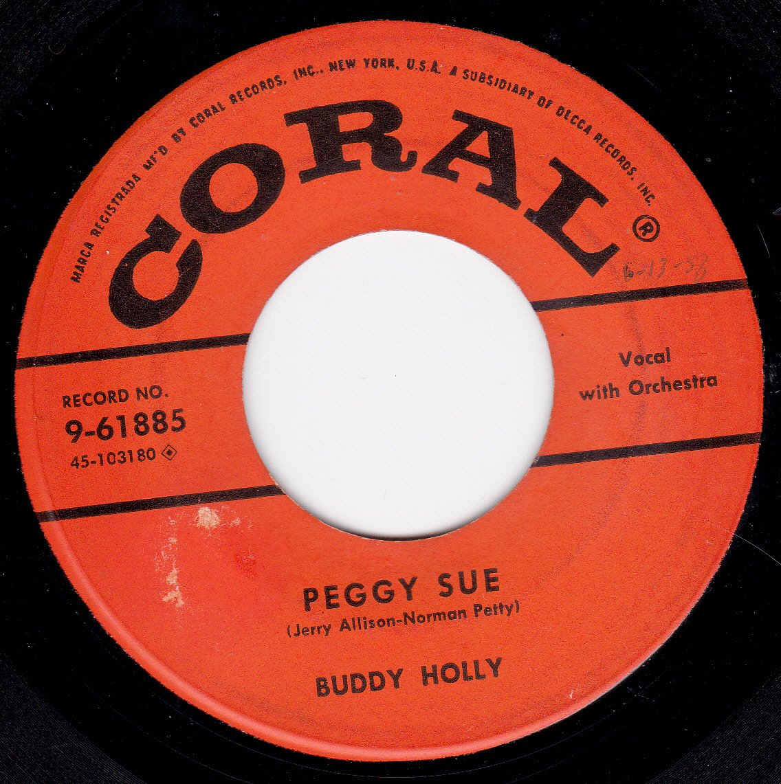 BUDDY HOLLY, BUDDY HOLLY 45vinylrecord Peggy Sue/Everyday (7"/45 rpm