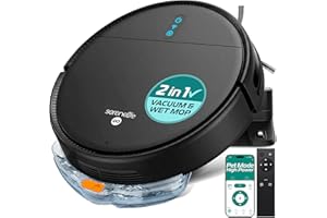 SereneLife Smart Robot Vacuum Cleaner and Mop Combo, App Control, 3 Cleaning Modes, Anti-Fall Sensors, Self-Charging, High Suction Ideal for Pet Hair, Carpet and Hard Floors, Black