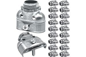 TEWLOSS 25 Pcs Duplex 3/8" Wire Box Connector for Flex/AC/MC/NM Sheathed Cable, Zinc Die Cast Screw Clamp Metal Electrical Fittings for Protecting Cables, Conduit Fittings Screw Coupling